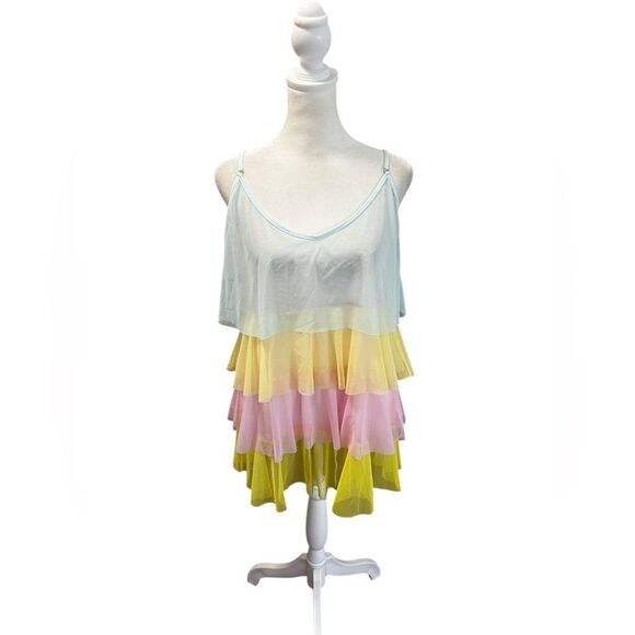 NWT Noblesse Oblige Pastel Tiered Mesh Nightgown Slip Dress Sheer Ruffle L - Picture 2 of 7
